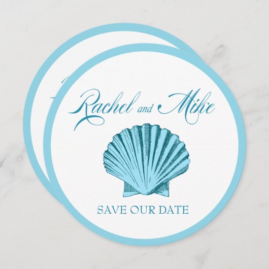 Kamschelp Schelpen Strand Bruiloft | mint blauw Save The Date (Voorkant / Achterkant)