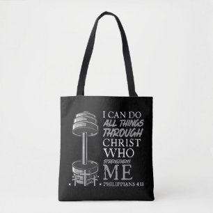 Kan alle dingen doen Weightlifter Gym Christelijke Tote Bag