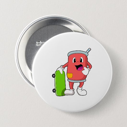 Kan als Skater met Skateboard Ronde Button 7,6 Cm (Voorkant /achterkant)