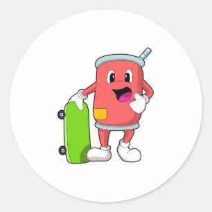 Kan als Skater met Skateboard Ronde Sticker
