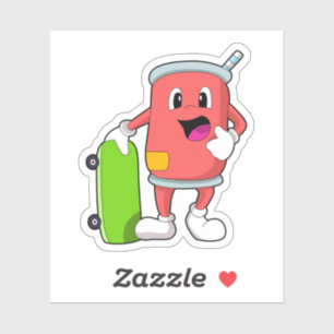Kan als Skater met Skateboard Sticker