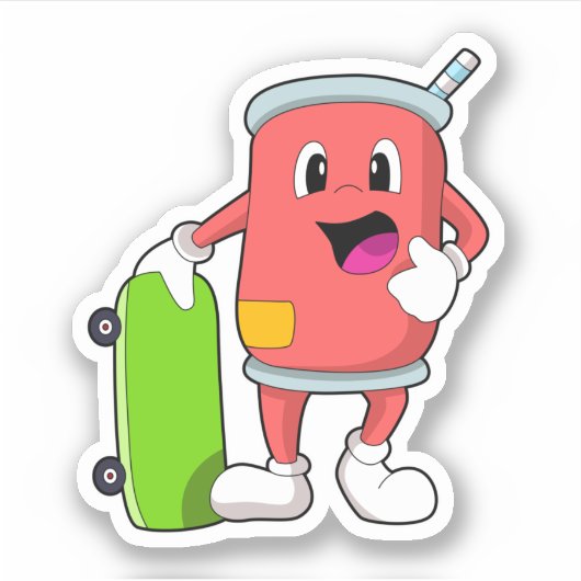 Kan als Skater met Skateboard Sticker (Voorkant)