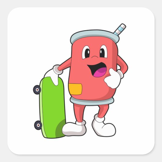 Kan als Skater met Skateboard Vierkante Sticker (Voorkant)