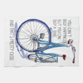 Kan geen geluk kopen, blauwe fiets theedoek (Horizontaal)