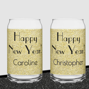 Kan Glas Goud    Retro Naam Gelukkig Nieuwjaar 