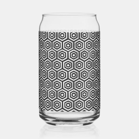 Kan Glas Wit Zwart Hexagoon Geometrisch Patroon (Voorkant)