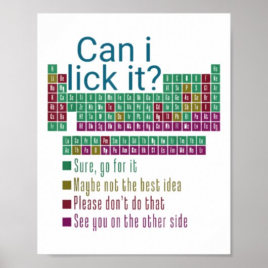 Kan ik het likken Periodic Table Teacher Student K Poster (Voorkant)