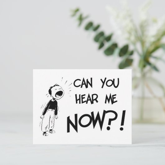 Kan je me nu horen?! briefkaart (Staand voorkant)