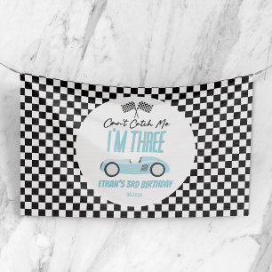 Kan me niet pakken Blauwe raceauto 3e verjaardagsf Spandoek