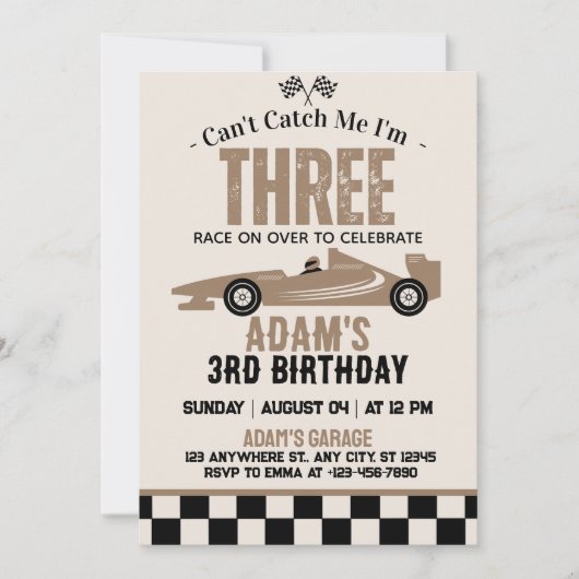 Kan me niet vangen race auto jongen 3e verjaardag  kaart (Voorkant)