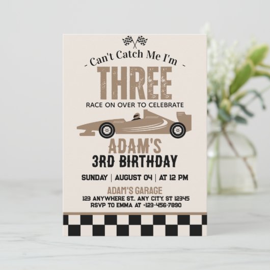 Kan me niet vangen race auto jongen 3e verjaardag  kaart (Staand voorkant)
