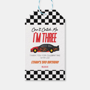 Kan me niet vangen rode race auto 3e verjaardag fe cadeaulabel
