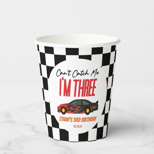 Kan me niet vangen rode race auto 3e verjaardag fe papieren bekers (Achterkant)
