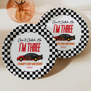 Kan me niet vangen rode race auto 3e verjaardag fe papieren bordje