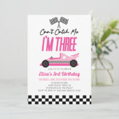 Kan me niet vangen Roze Race Auto 3e Verjaardagsfe Kaart (Staand voorkant)