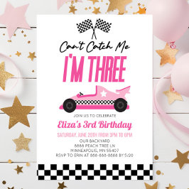 Kan me niet vangen Roze Race Auto 3e Verjaardagsfe Kaart