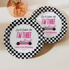 Kan me niet vangen Roze Race Auto 3e Verjaardagsfe Papieren Bordje