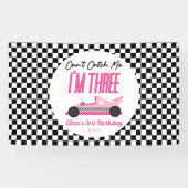 Kan me niet vangen Roze Race Auto 3e Verjaardagsfe Spandoek (Horizontaal)