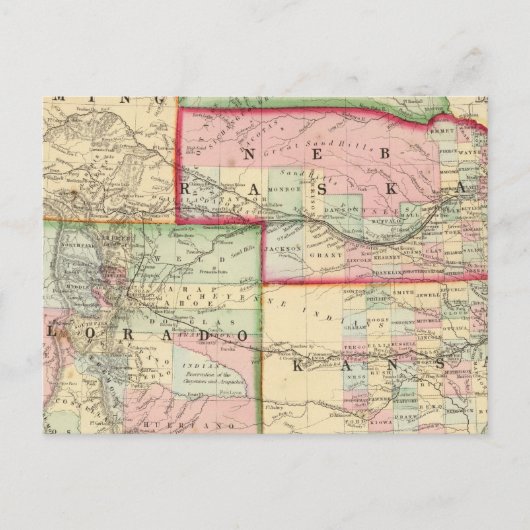 Kan, Neb, Colo Map door Mitchell Briefkaart (Voorkant)