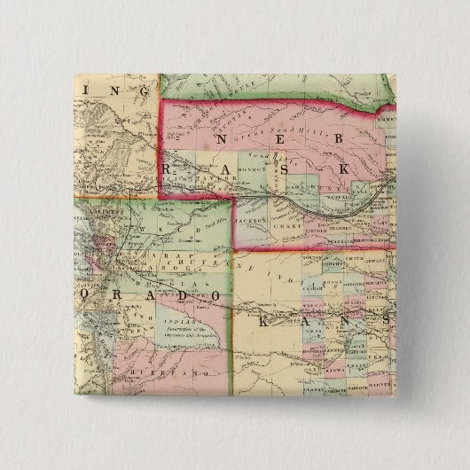 Kan, Neb, Colo Map door Mitchell Vierkante Button 5,1 Cm (Voorkant)