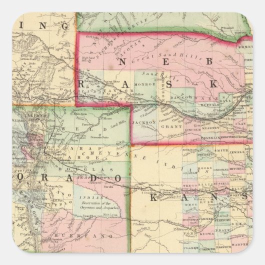 Kan, Neb, Colo Map door Mitchell Vierkante Sticker (Voorkant)