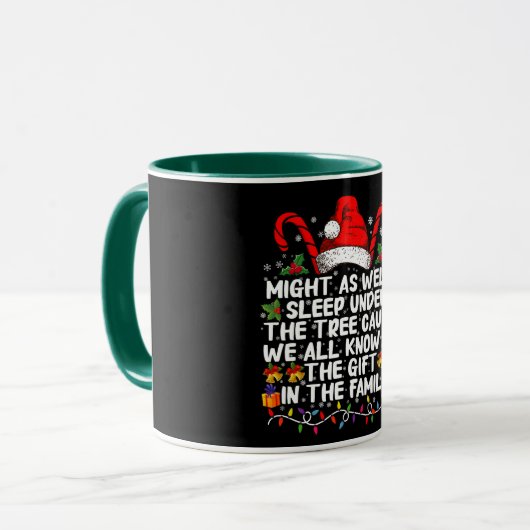 Kan net zo goed slapen onder de boom kerstcadeau mok (Voorkant links)