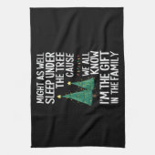 Kan net zo goed slapen onder de boom kerstcadeau theedoek (Verticaal)