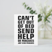 Kan niet uit bed komen en pannenkoeken sturen briefkaart (Staand voorkant)