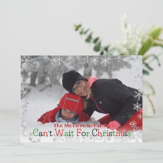 Kan niet wachten op kerst - Sneeuwvlok Fotokaart Feestdagenkaart (Staand voorkant)