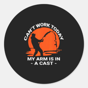 Kan niet werken arm is in gips grappig visontwerp ronde sticker