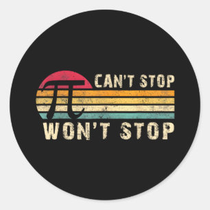 Kan Pi Wont Stop Pi Day Retro Wiskunde niet stopp Ronde Sticker