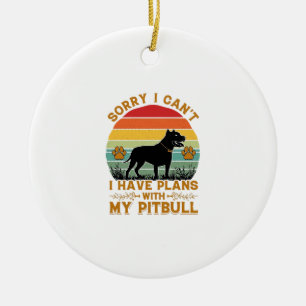 Kan Plannen Hond Pitbull Retro Zonsondergang_1 Keramisch Ornament