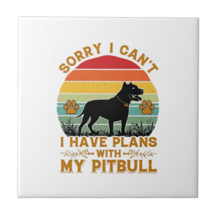 Kan Plannen Hond Pitbull Retro Zonsondergang_1 Tegeltje