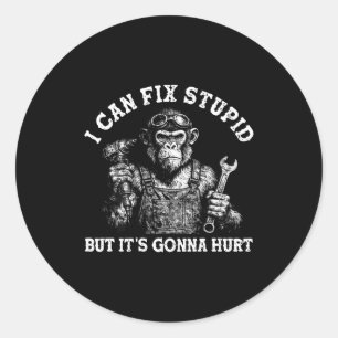 Kan stomheid repareren maar gaat pijn doen aap zeg ronde sticker