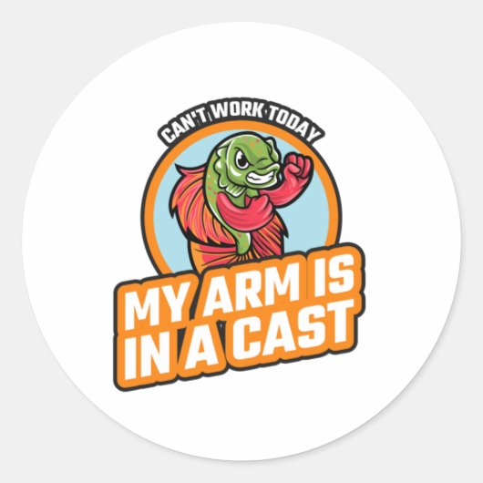 Kan vandaag niet werken mijn arm is in een giet ronde sticker (Voorkant)