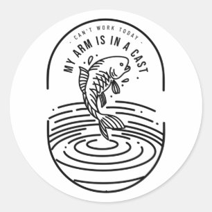 Kan vandaag niet werken, mijn arm zit in het gips ronde sticker