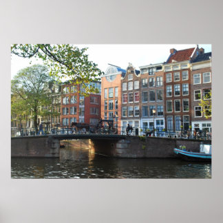 Kanaal Amsterdam en brug Poster