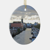 Kanaal Amsterdam en windmolen met zon Keramisch Ornament (Rechts)
