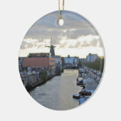 Kanaal Amsterdam en windmolen met zon Keramisch Ornament (Links)