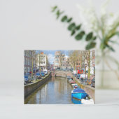 Kanaal Amsterdam met boten Briefkaart (Staand voorkant)