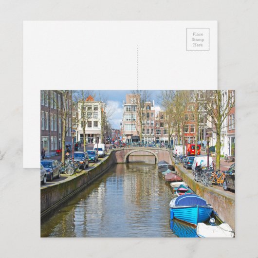 Kanaal Amsterdam met boten Briefkaart (Voorkant / Achterkant)