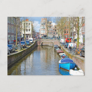Kanaal Amsterdam met boten Briefkaart
