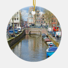 Kanaal Amsterdam met boten Keramisch Ornament