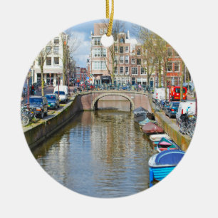 Kanaal Amsterdam met boten Keramisch Ornament