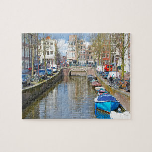 Kanaal Amsterdam met boten Legpuzzel