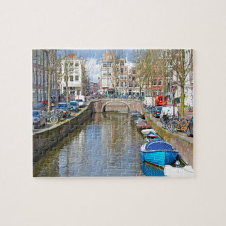 Kanaal Amsterdam met boten Legpuzzel