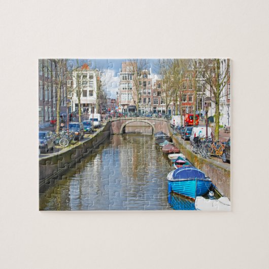 Kanaal Amsterdam met boten Legpuzzel (Horizontaal)