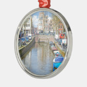 Kanaal Amsterdam met boten Metalen Ornament (Links)