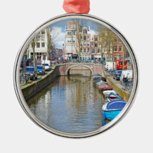 Kanaal Amsterdam met boten Metalen Ornament