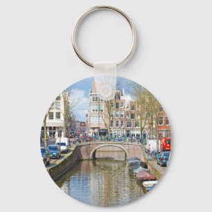 Kanaal Amsterdam met boten Sleutelhanger